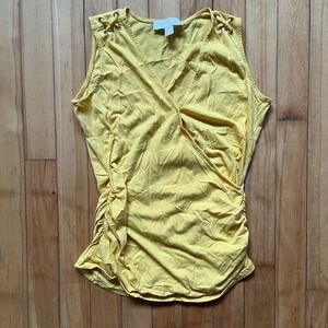 MICHAEL Michael Kors Yellow Sleeveless Ruched Wrap V Neck Tank Top Size S
